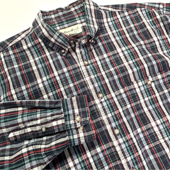 Eddie Bauer Mens Checkered Button Up Shirt Long Sleeve Cotton Country Casual - Picture 5 of 11